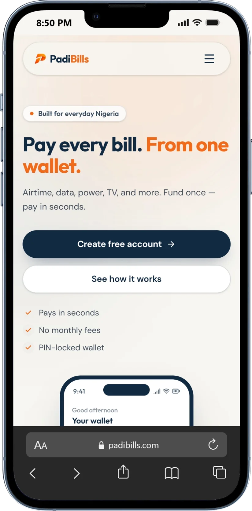 Padibills mobile app preview